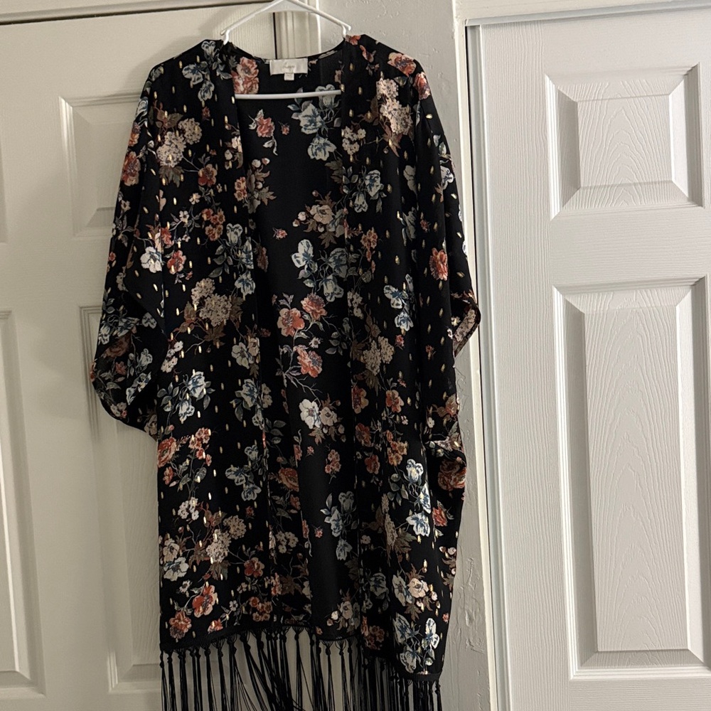 Floral Kimono with Fringe